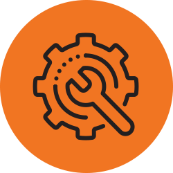 cog wheel with wrench tool icon on orange background