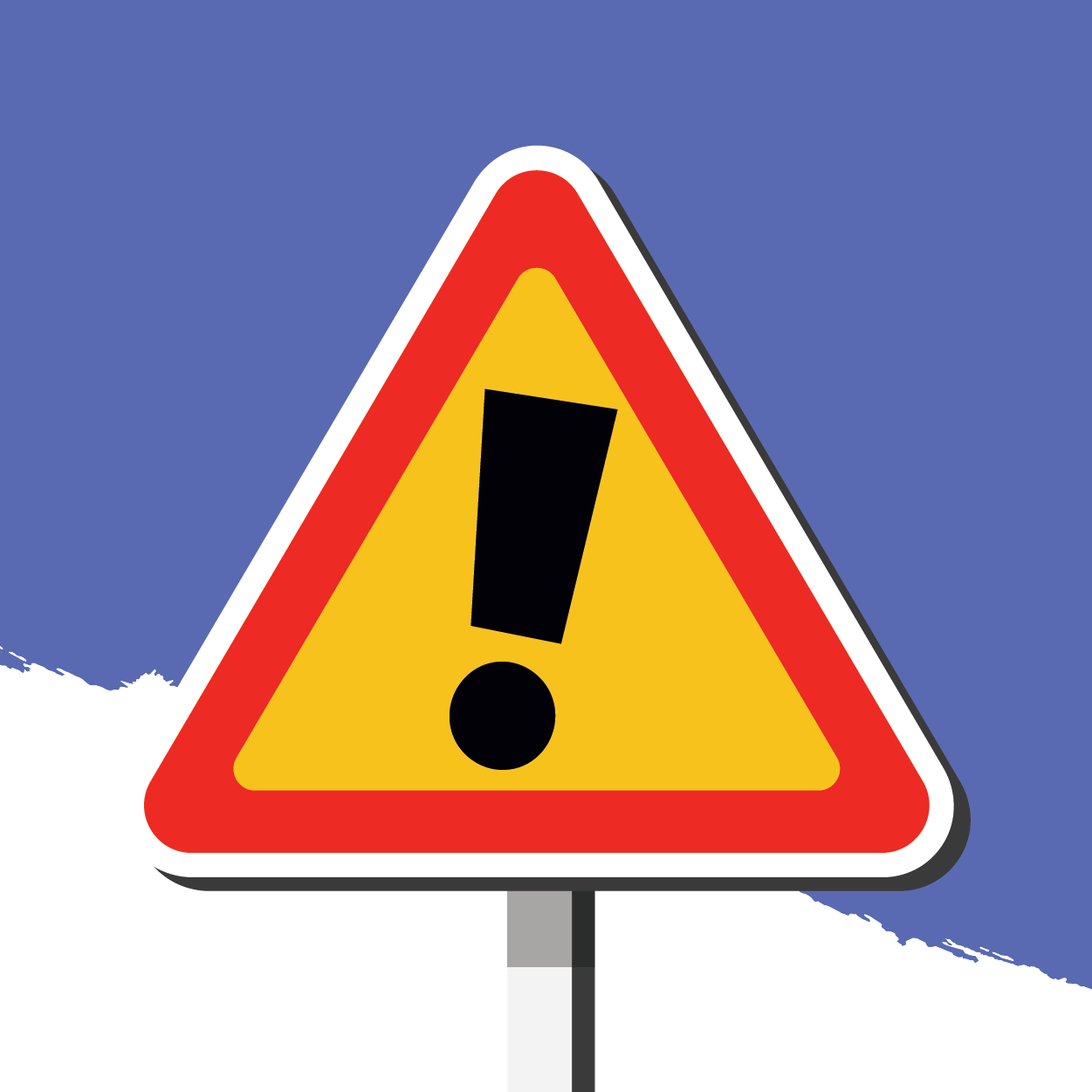 yellow road sign with black exclamation mark
