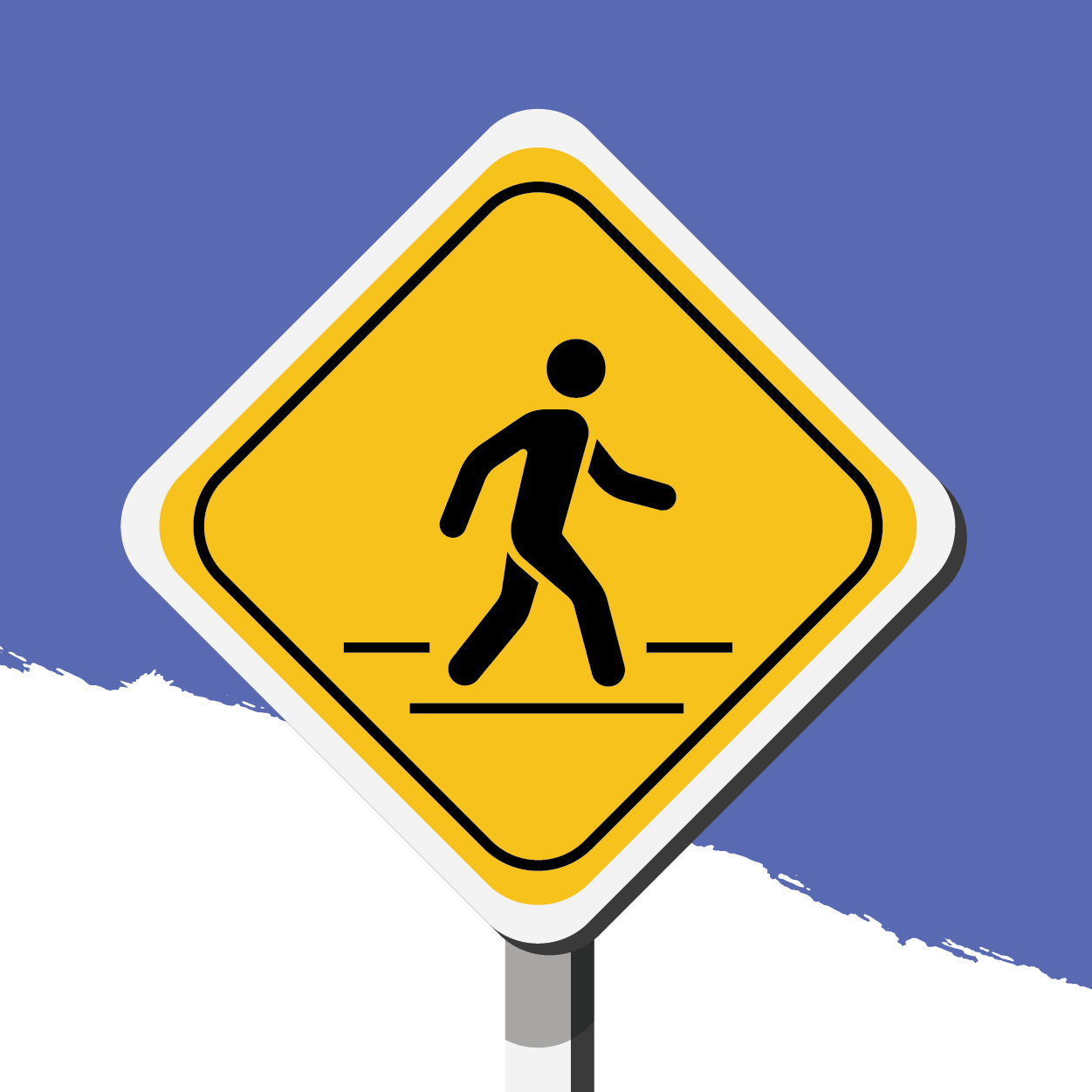 yellow road sign with person icon walking forward