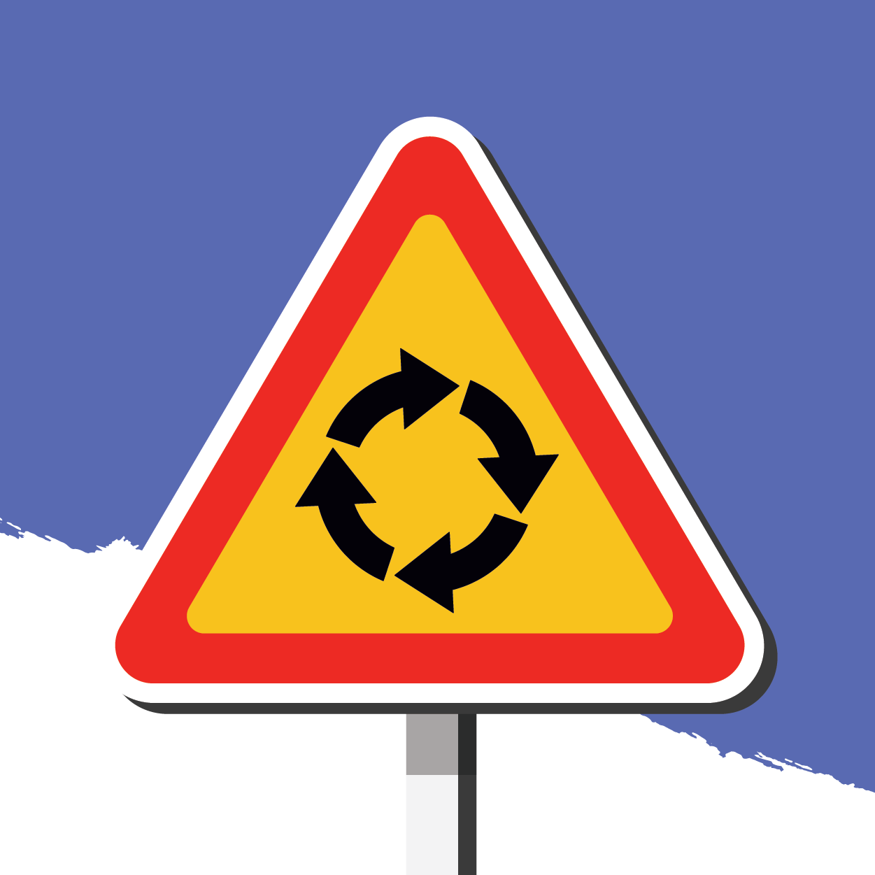 yellow road sign with circular arrows