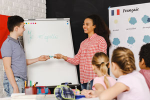 french language classroom - student and teacher