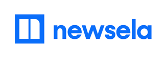 Newsela logo - blue newspaper with text