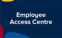 The words, employee access centre, written over a blue background with graphics