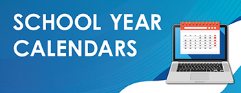 school year calendars with computer on blue background