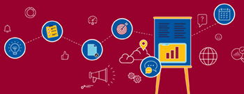 communication icons on burgundy backgroun
