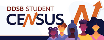 colourful silhouette's of human heads. student census title