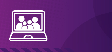 purple distance learning background - family group in laptop screen 